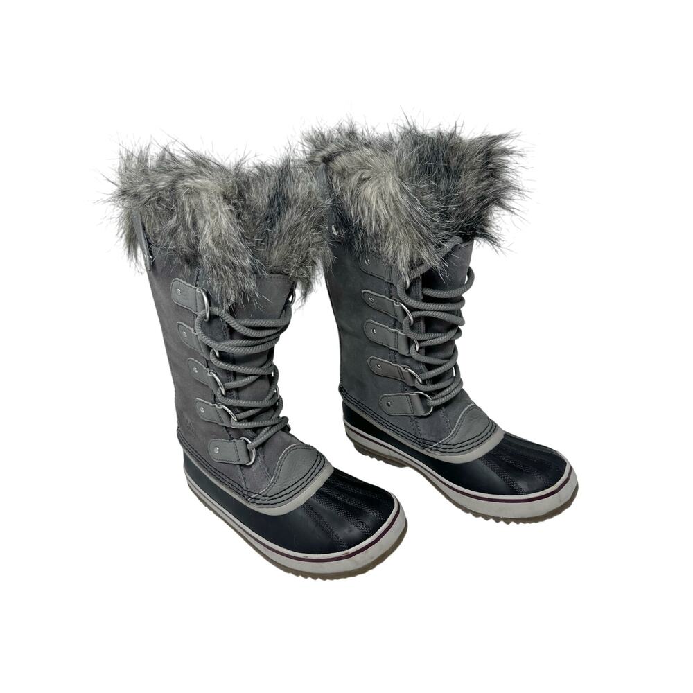 SOREL Joan of Arctic Quarry Grey Snow Boots Women Size 7 Waterproof Faux Fur⁠